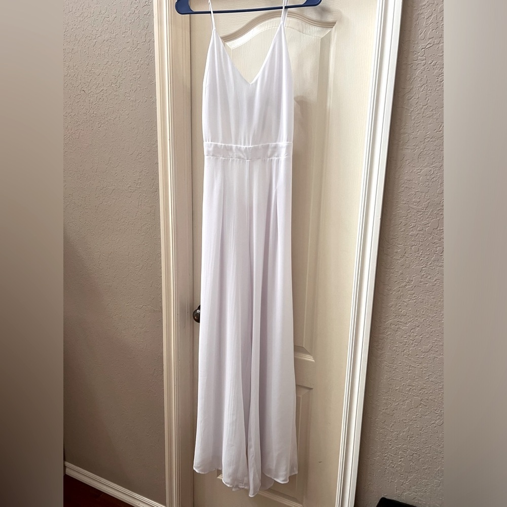 Pink Lily Pure White Chiffon Jumpsuit with Tie Back, Spaghetti strap, size L